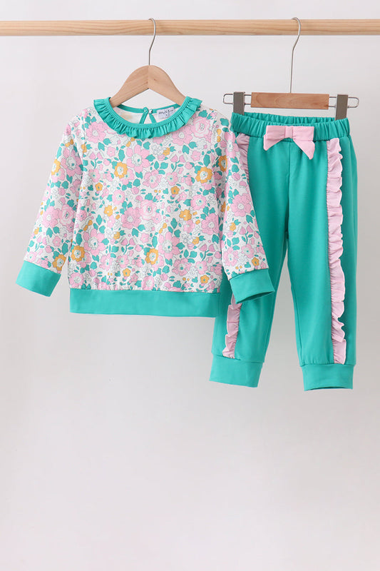 Green Floral Ruffle Jogger Set
