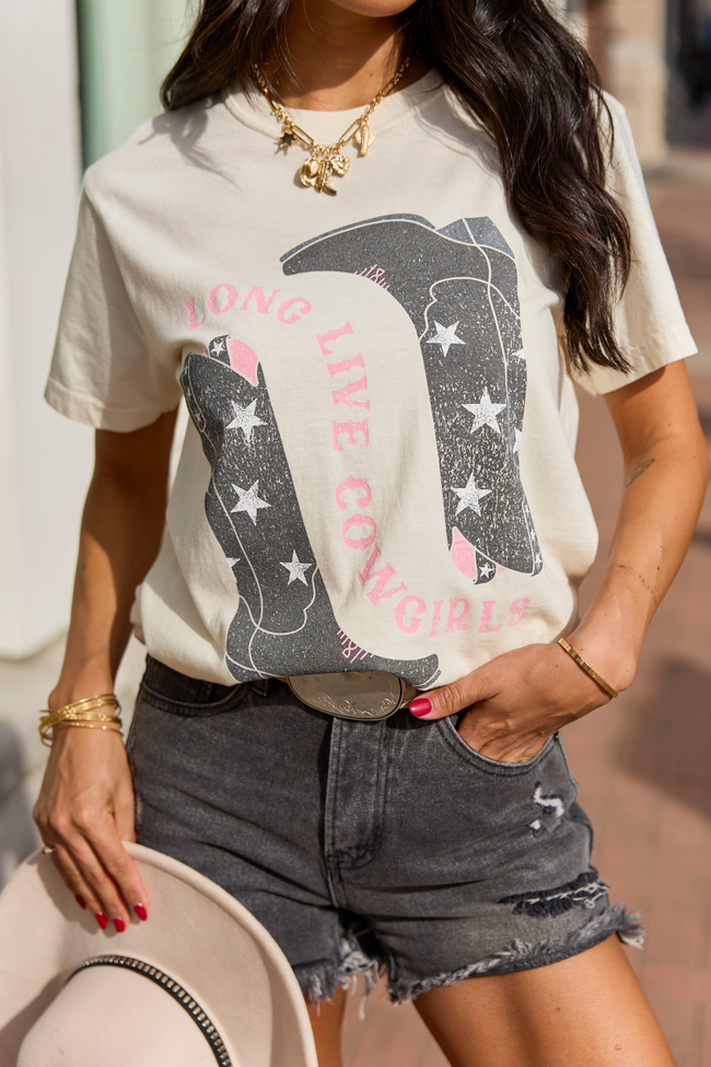 Long Live Cowgirls Star Boots Ivory Comfort Colors Graphic Tee