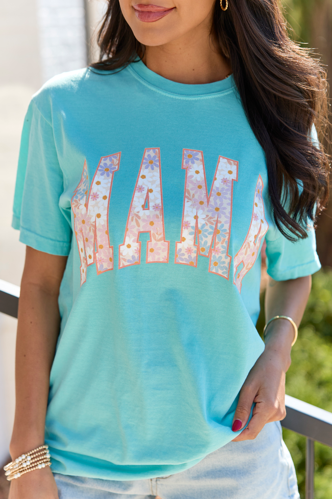 Mama Block Multi Daisy Mint Comfort Colors Graphic Tee