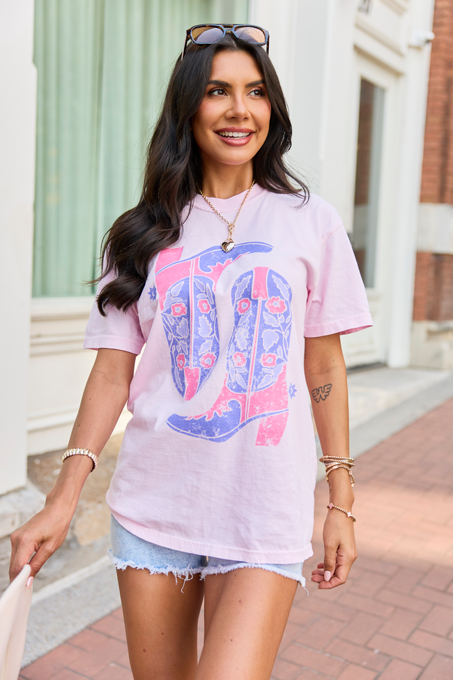 Floral Boots Light Pink Comfort Colors Graphic Tee
