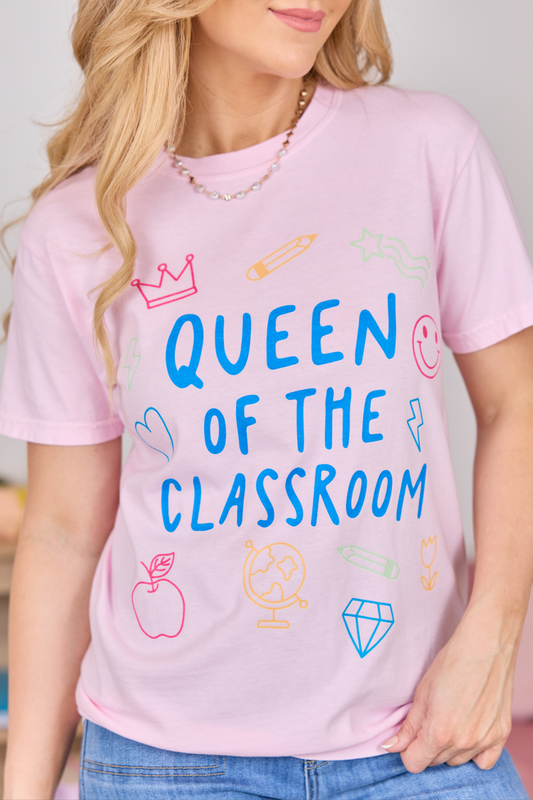 Queen Of The Classroom Light Pink Comfort Colors Graphic Tee