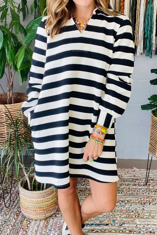 Polo Neck Shift Fit Sweatshirt Dress with Pockets