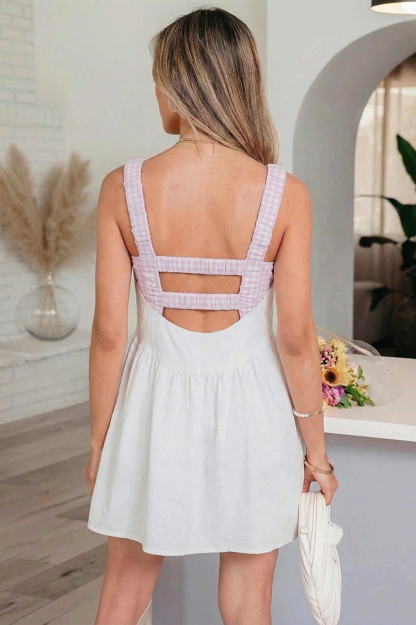Faux Two Piece Gingham Contrast Mini Dress