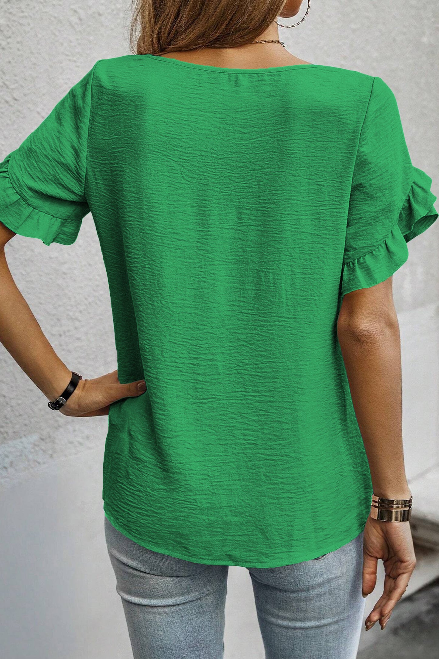 Ruffle Trim Short Sleeve Blouse