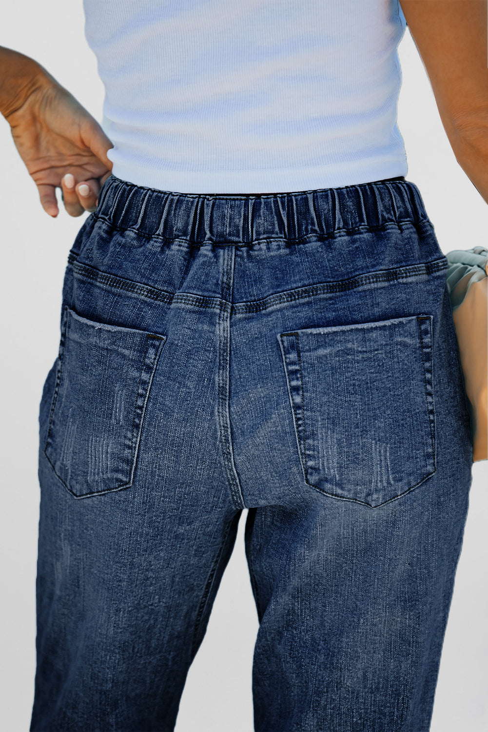 Distressed Pocketed Denim Jogger