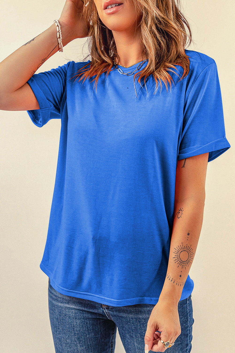 Dearlove Red Casual Plain Crew Neck Tee