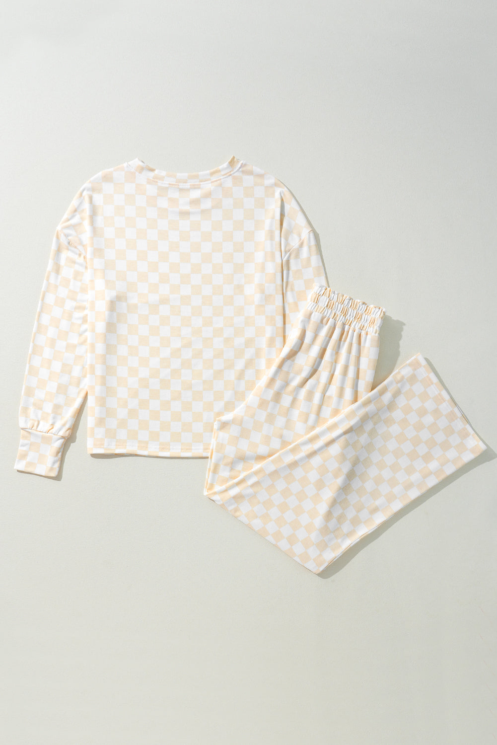 Checkered Print Long Sleeve Top and Pants Lounge Set