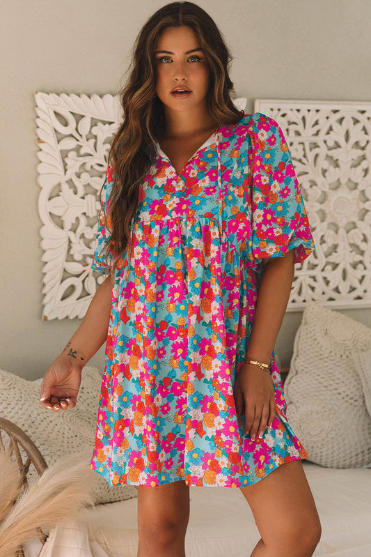 Floral Print Tie Babydoll Dress