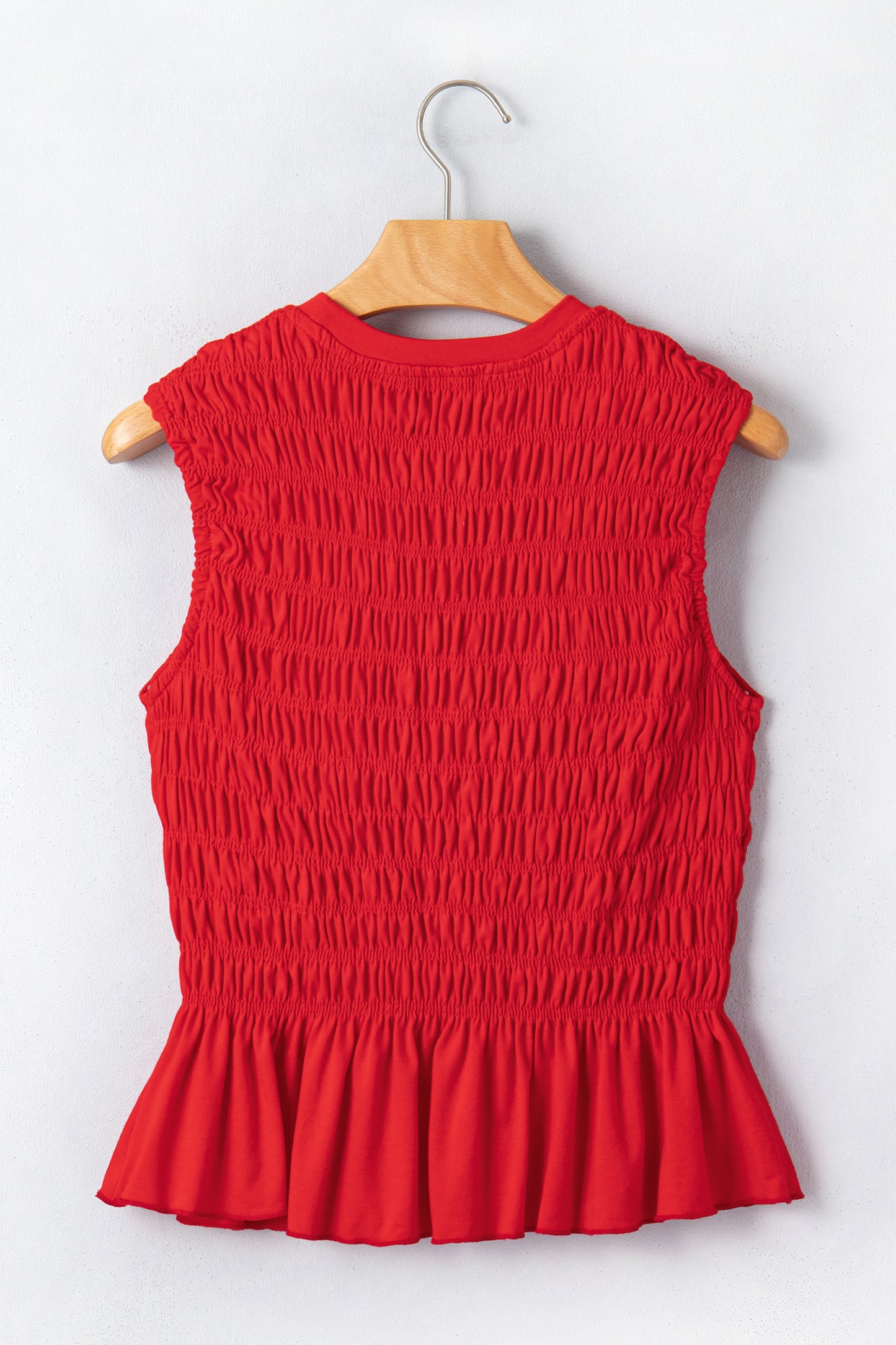 Shirred Slim Fit Ruffle Hem Tank Top