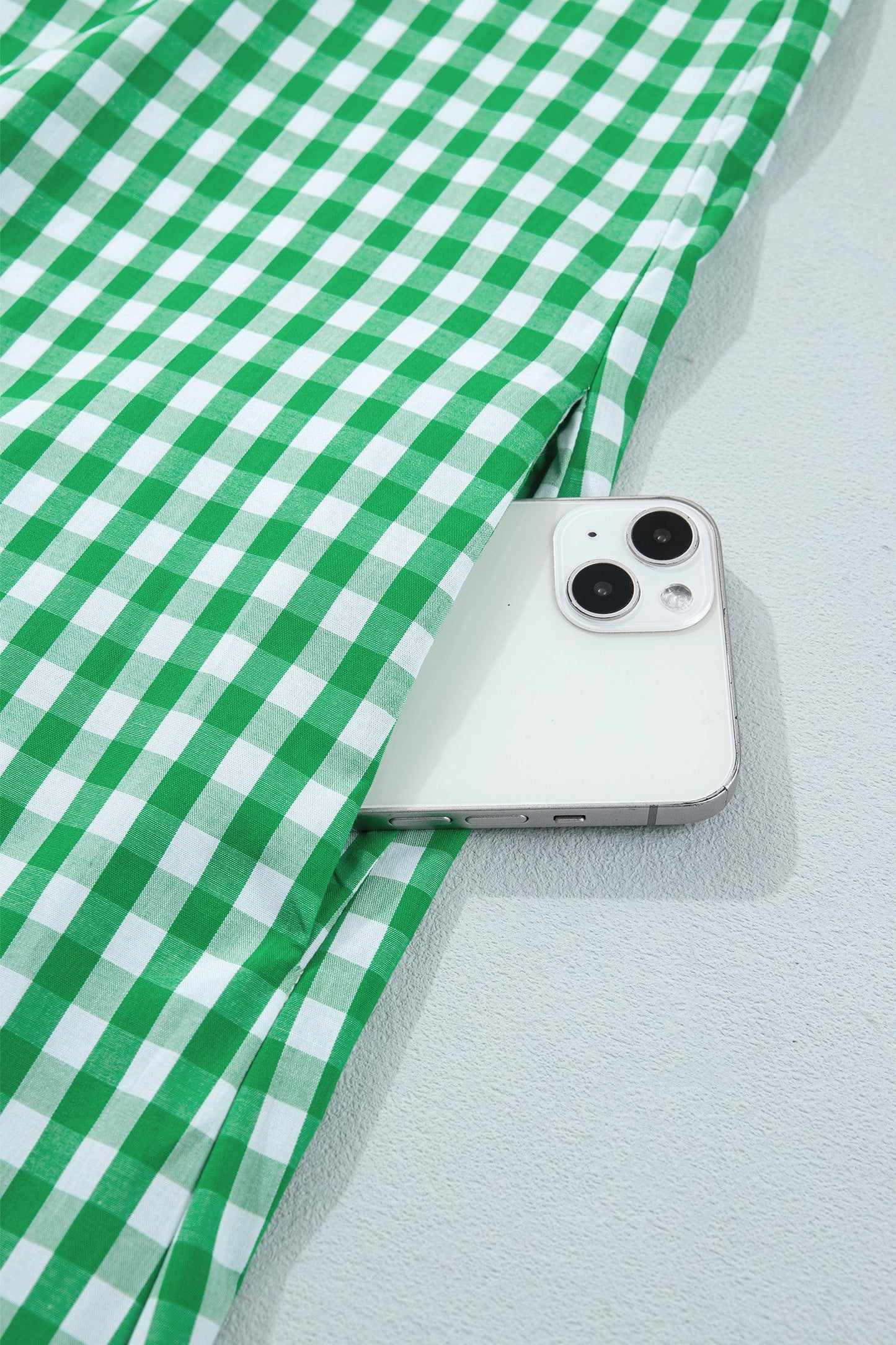 Bright Green Summer Color-Blocked Plaid Pattern Midi Dress