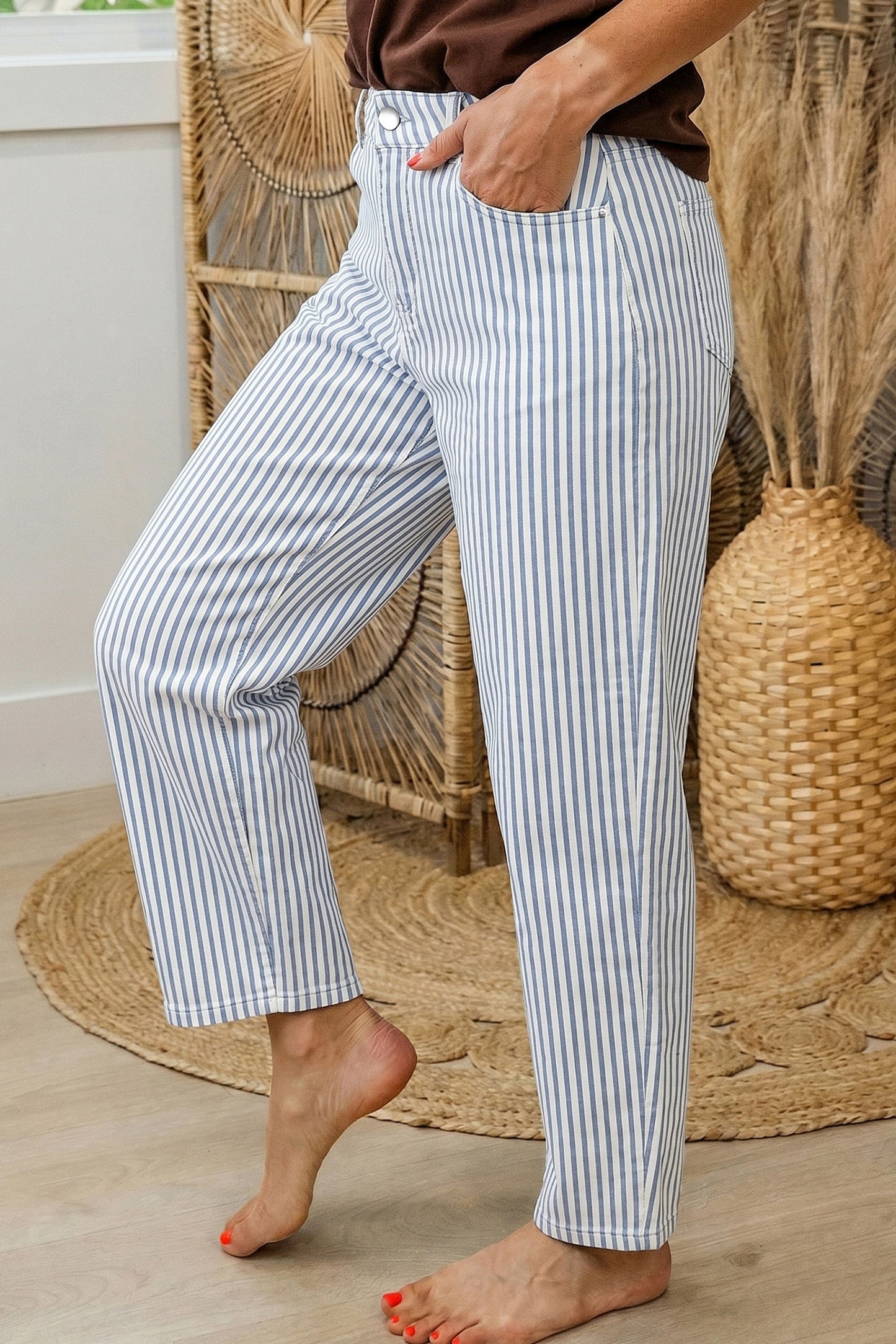 Stripe Casual Barrel Jeans