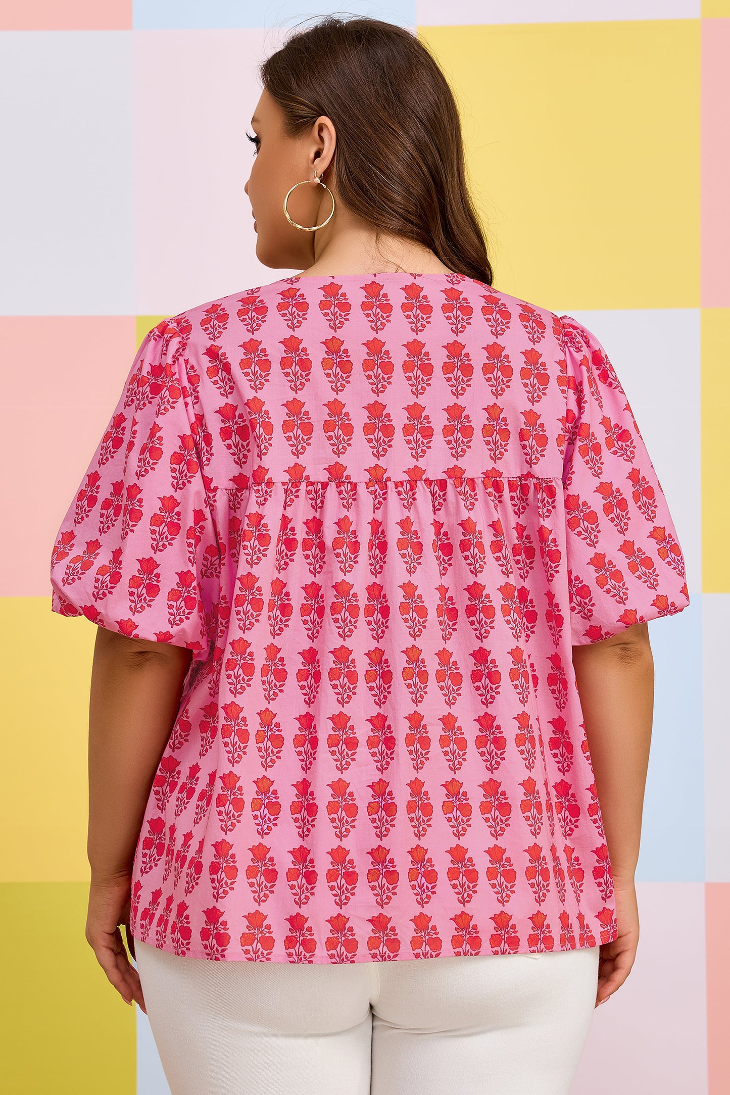 Floral Print Tassel Tie Puff Sleeve Blouse