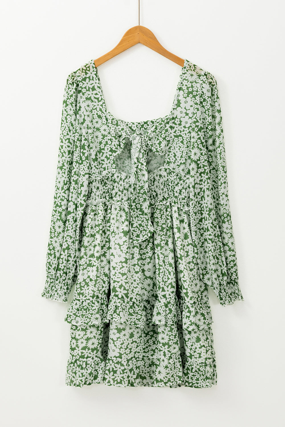 Floral Print Shirred Waist Ruffled Mini Dress