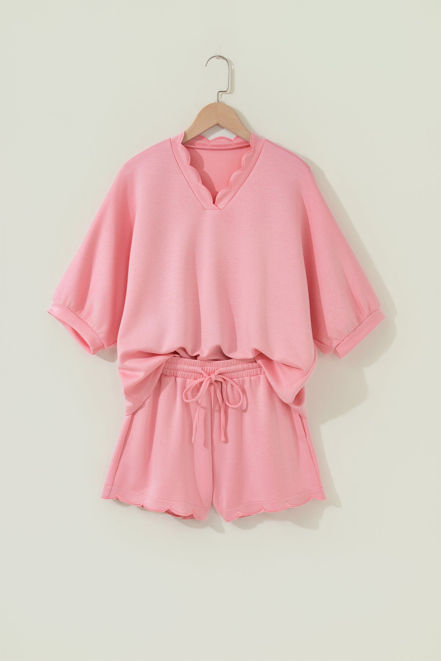 Scalloped V Neck Short Set