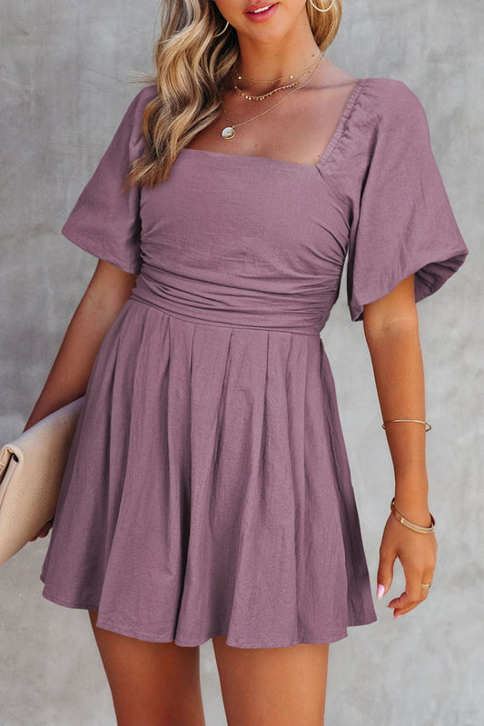 Ruched Puff Sleeve Romper