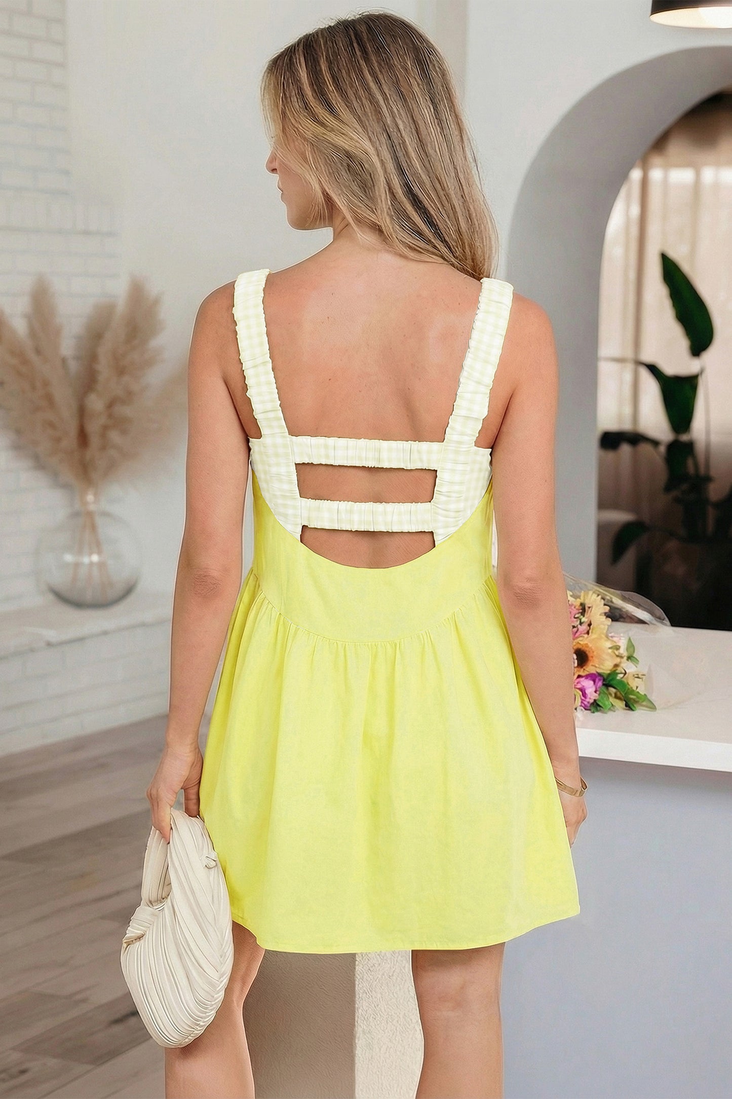 Faux Two Piece Gingham Contrast Mini Dress