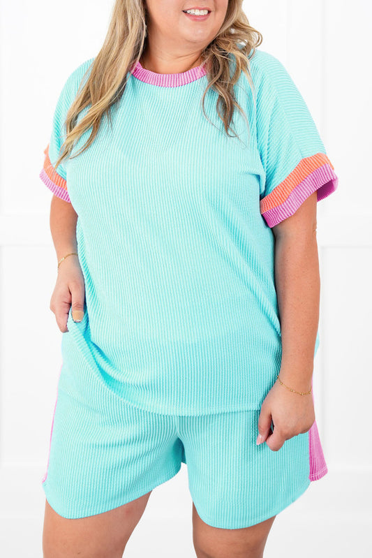 Color Block Corded Knit Tee and Shorts Set