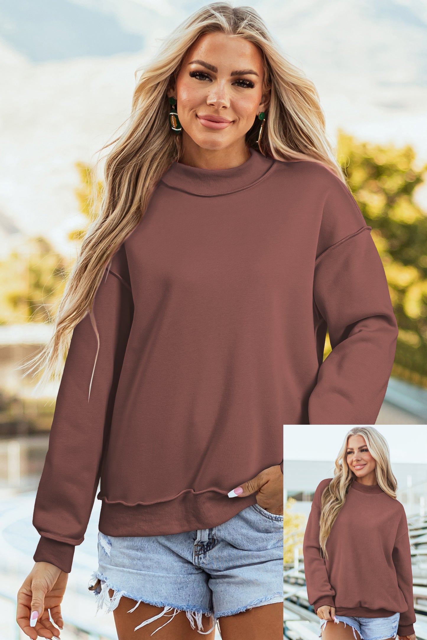 Tillandsia Purple Oversize Drop Shoulder Reversible Mock Neck Sweatshirt