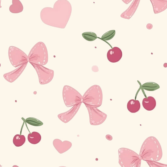 Beige Bow Fruit Print Contrast Pipping Short Pajamas Set