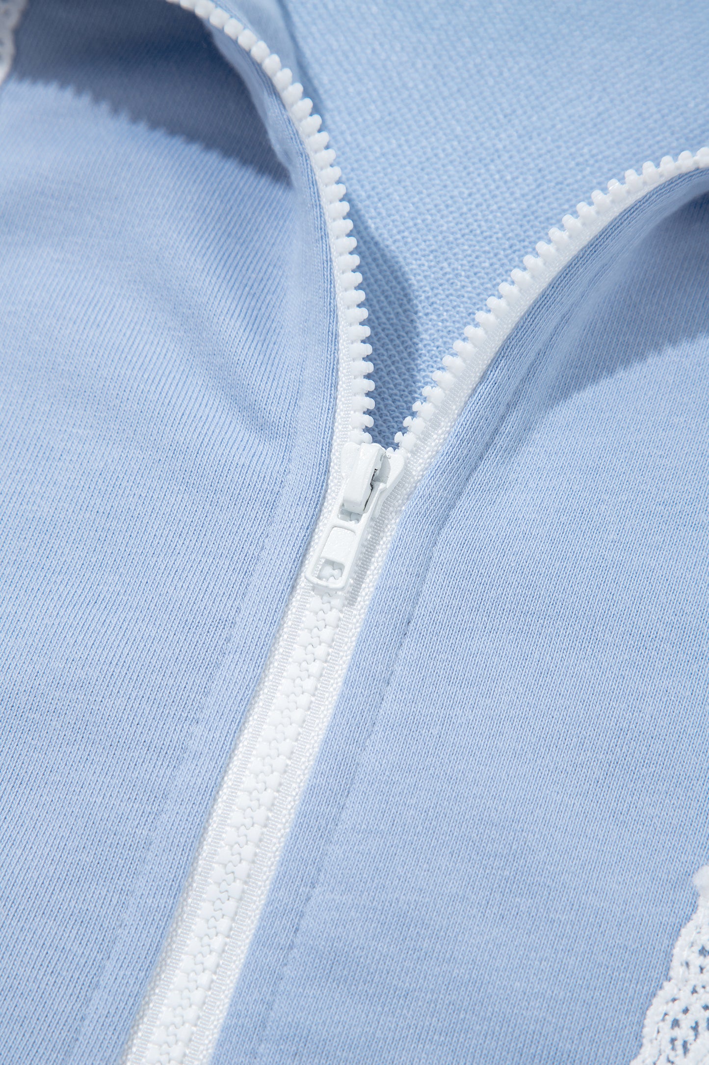 Sky Blue Lace Accent Zipped Collar Sweatpants Set