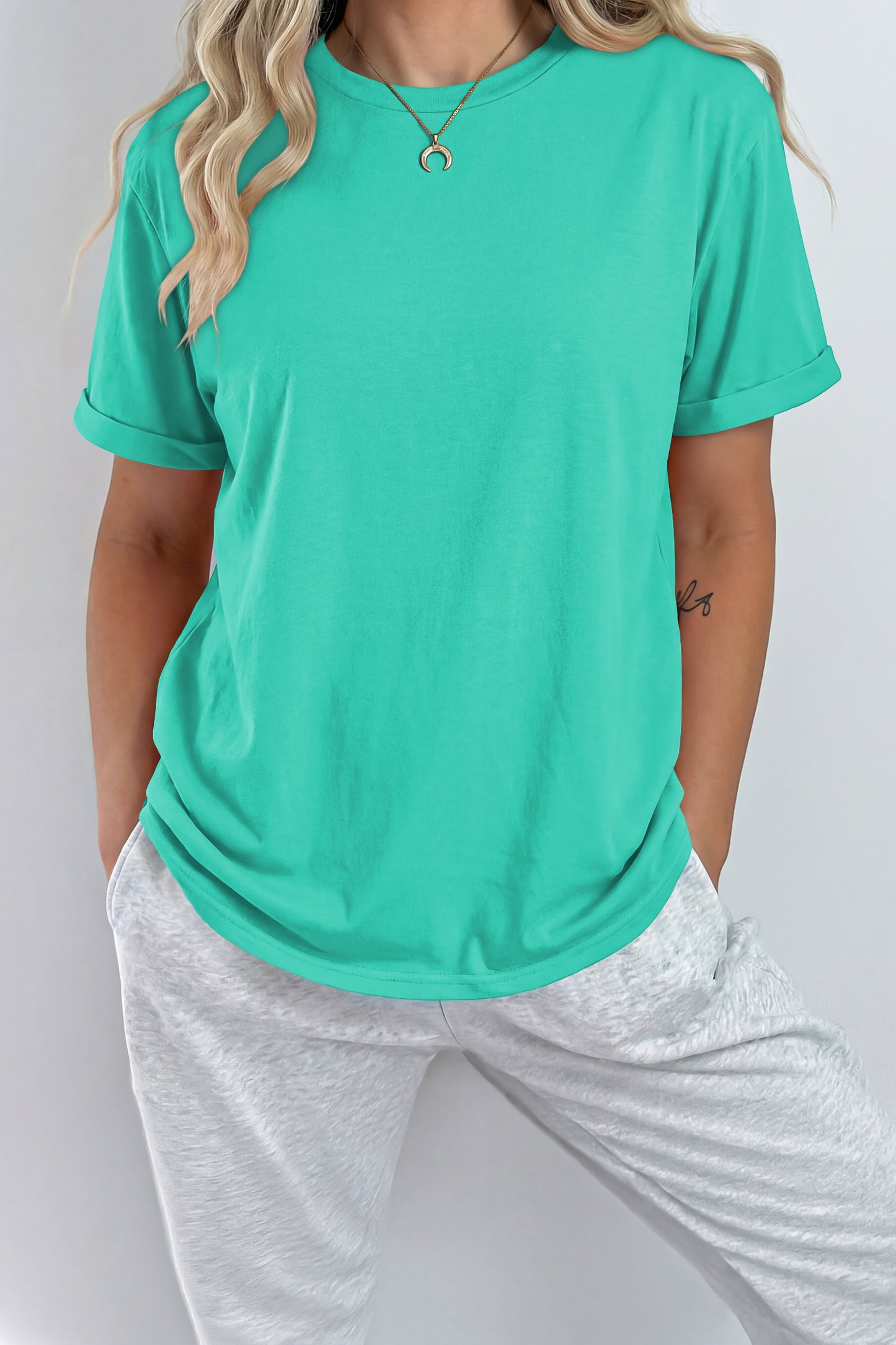 Dearlove Red Casual Plain Crew Neck Tee