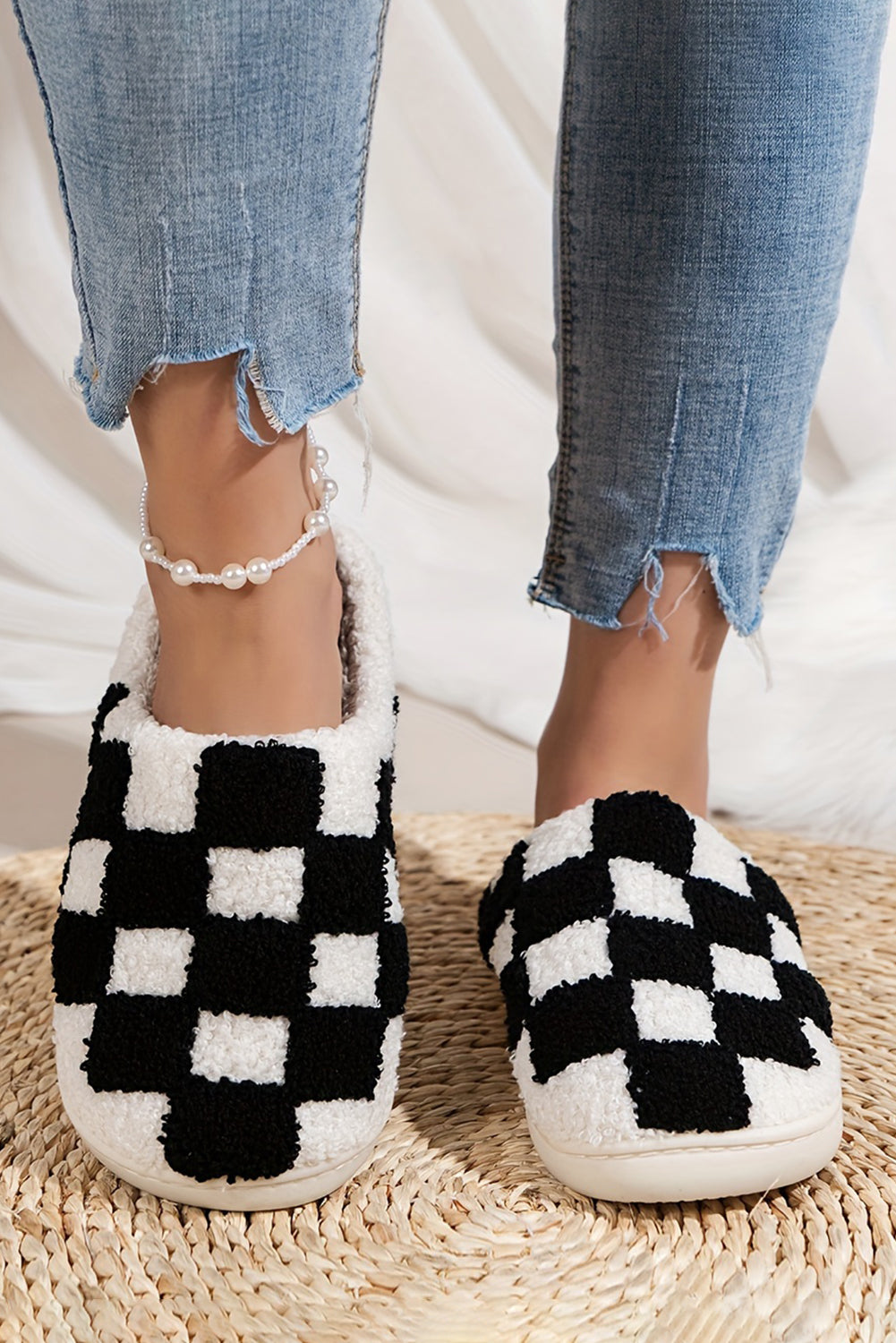 Checkered Print Slip On Slippers