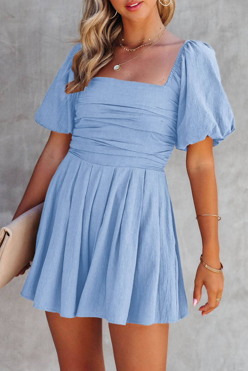 Ruched Puff Sleeve Romper