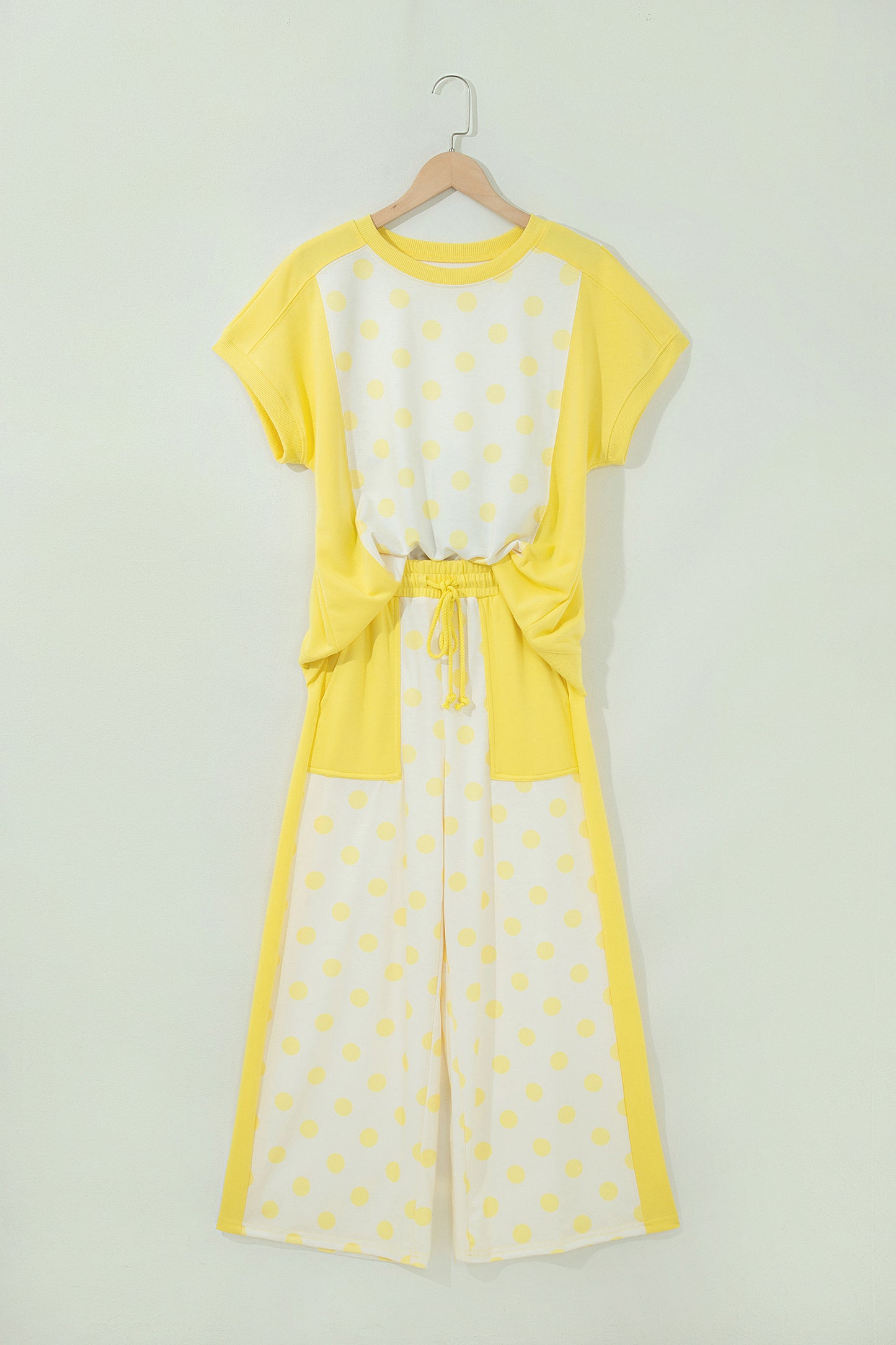 Color Block Patchwork Polka Dot Wide Leg Pant Set