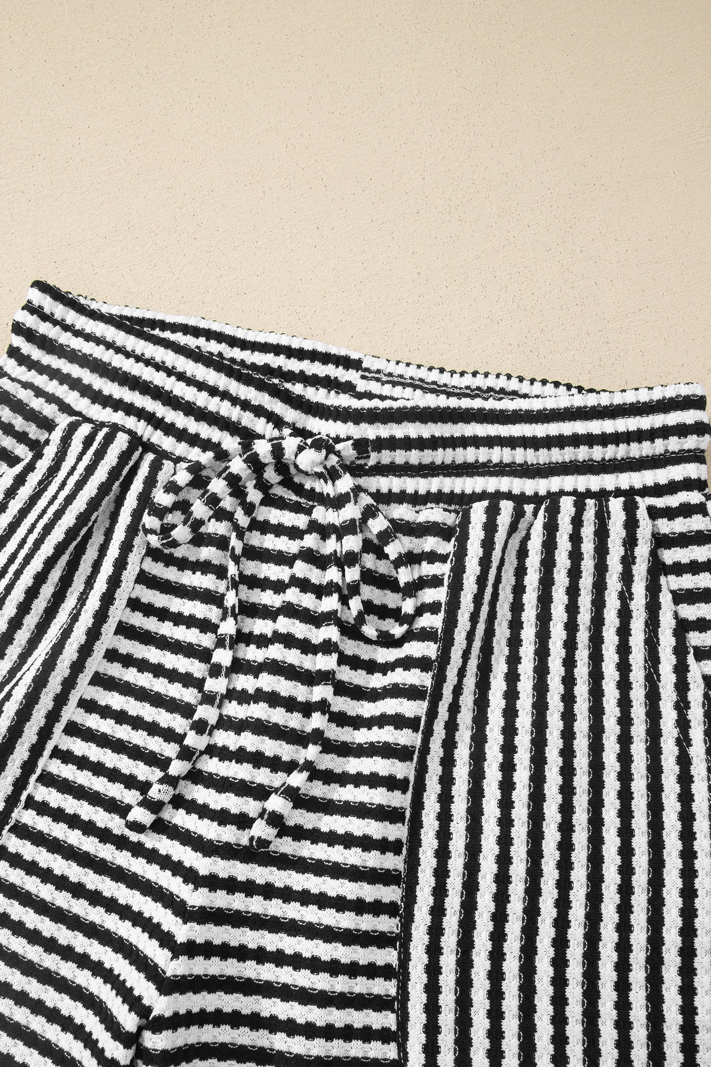 Pink Stripe Breathable Textured Knit Short 2pcs Set