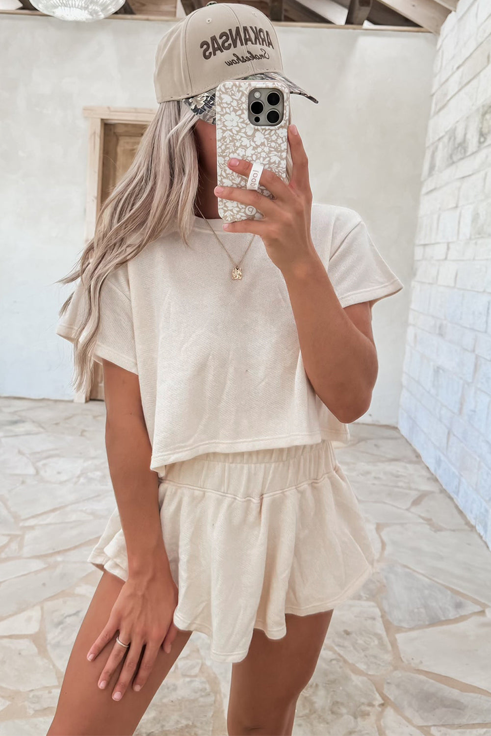 Cropped Tee Ruffle High Waist Skort Set