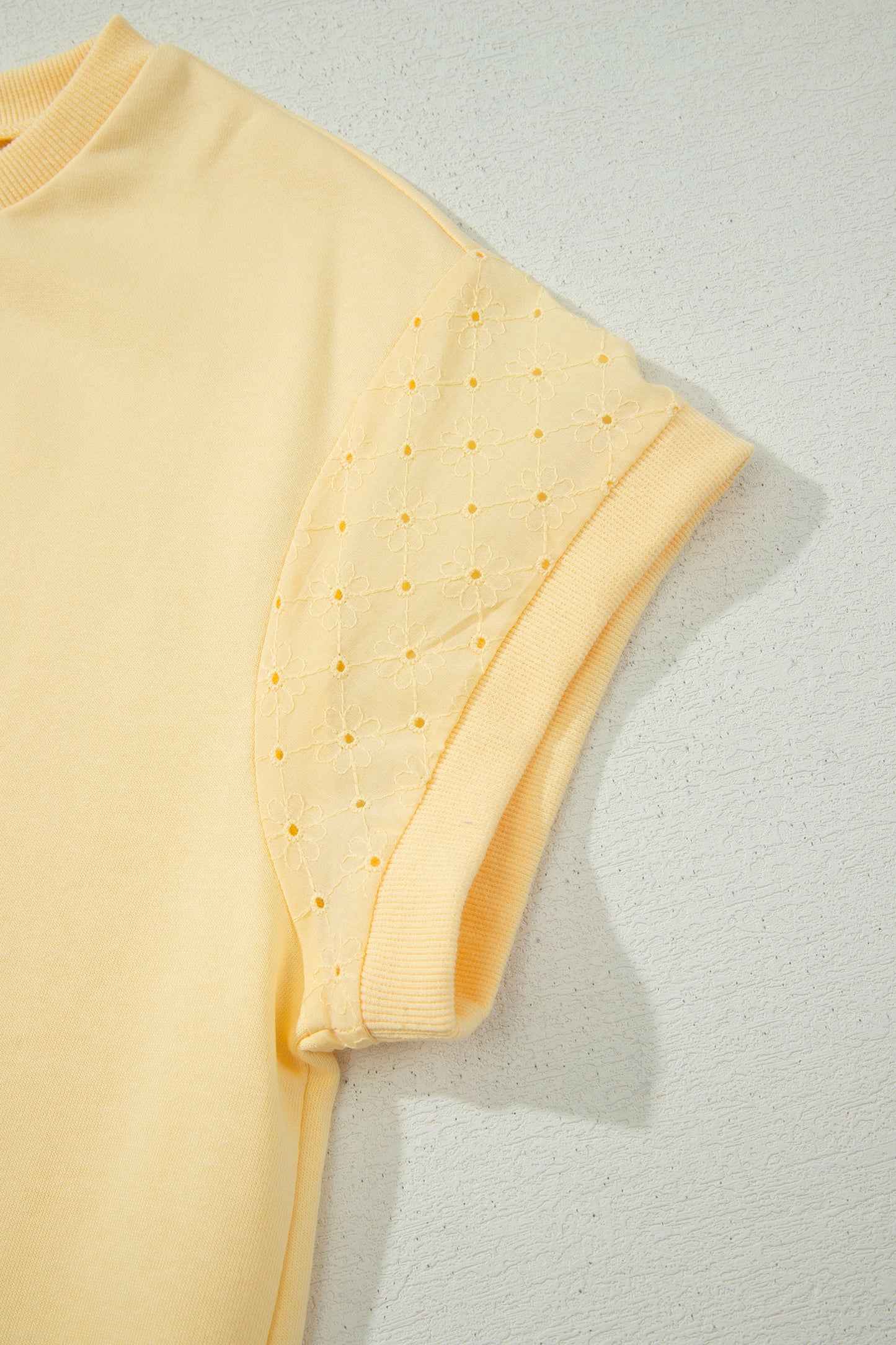 Yellow Eyelet Lace Patchwork Sleeve Short Set