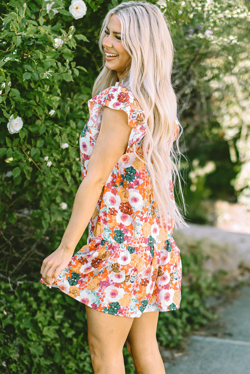 Floral Print Flutter Sleeve Dress