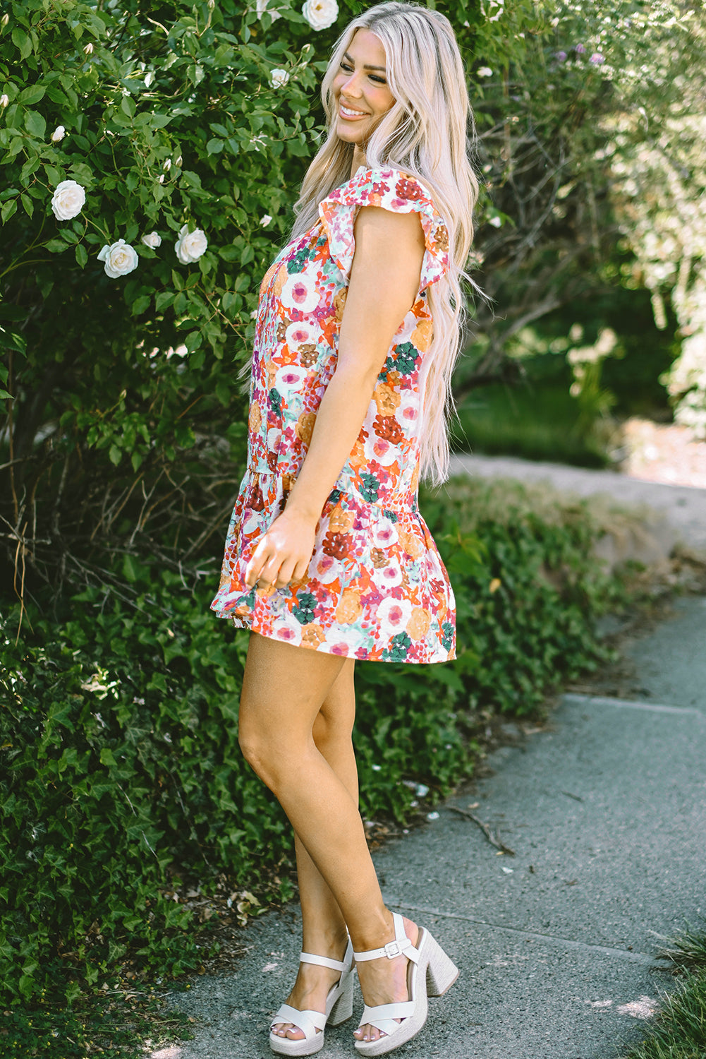 Floral Print Flutter Sleeve Dress