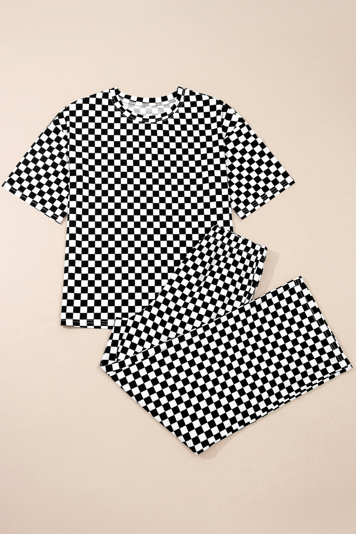 Black Checkered Print Lounge Pant Set