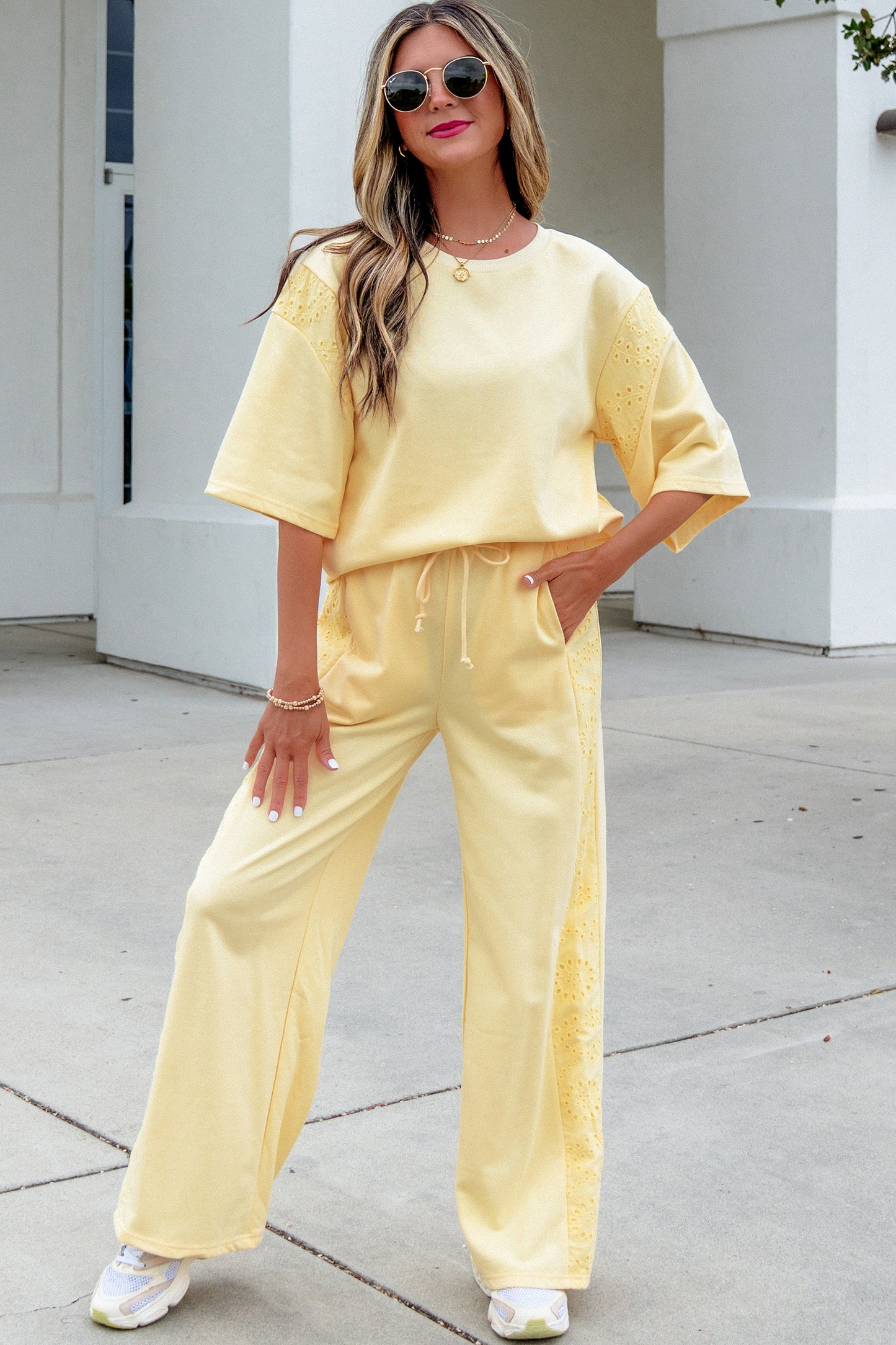 Lace Patchwork Pants Set