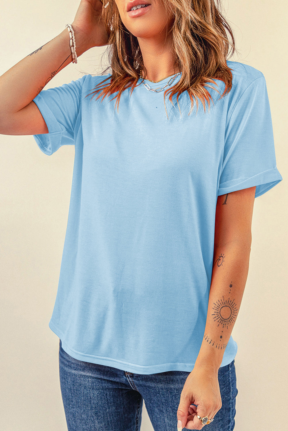 Dearlove Red Casual Plain Crew Neck Tee