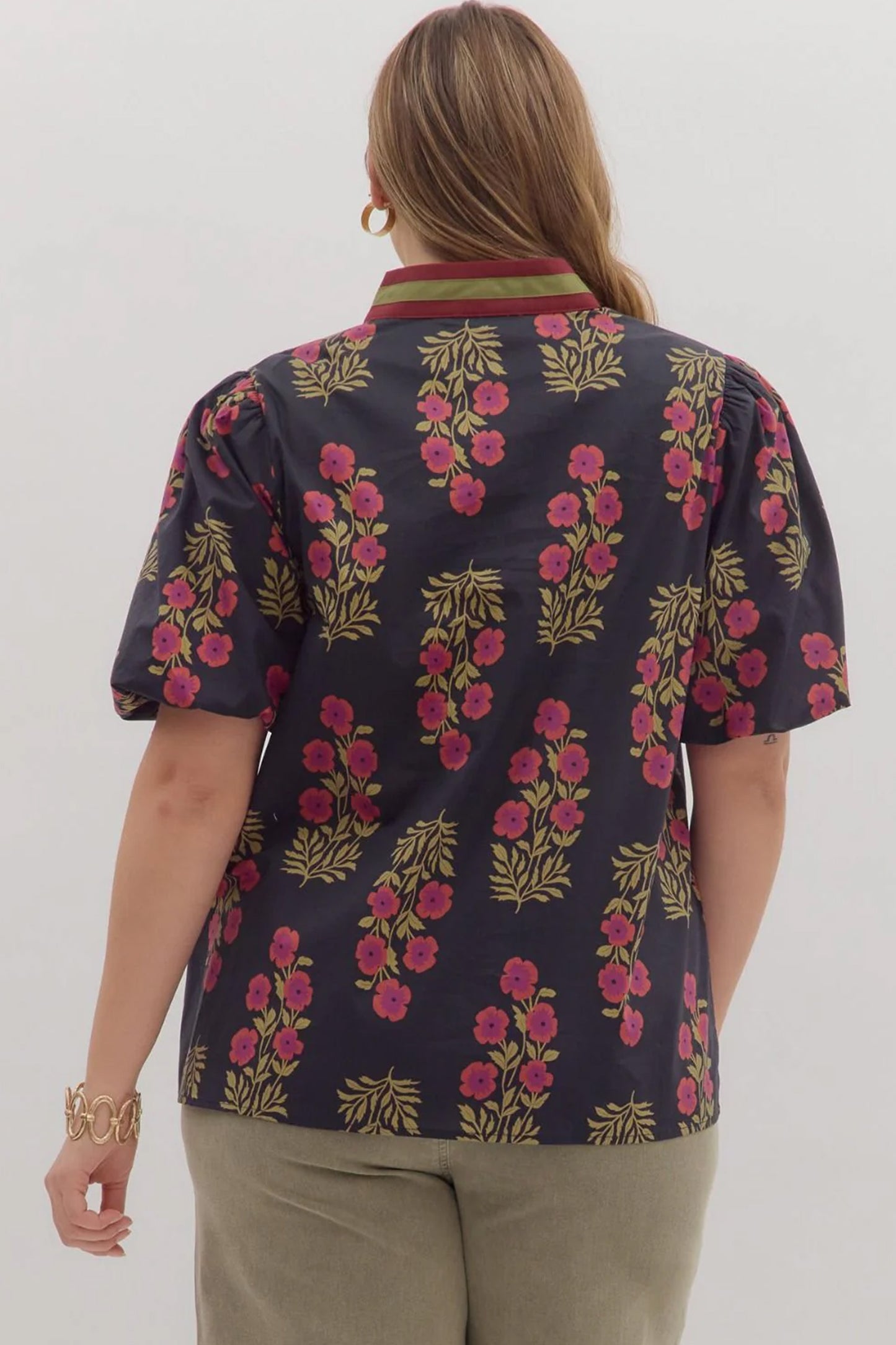 Floral Print Ricrac Trim Blouse