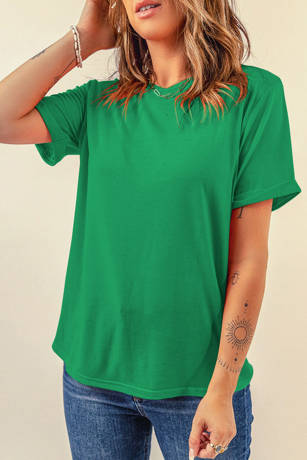 Dearlove Red Casual Plain Crew Neck Tee