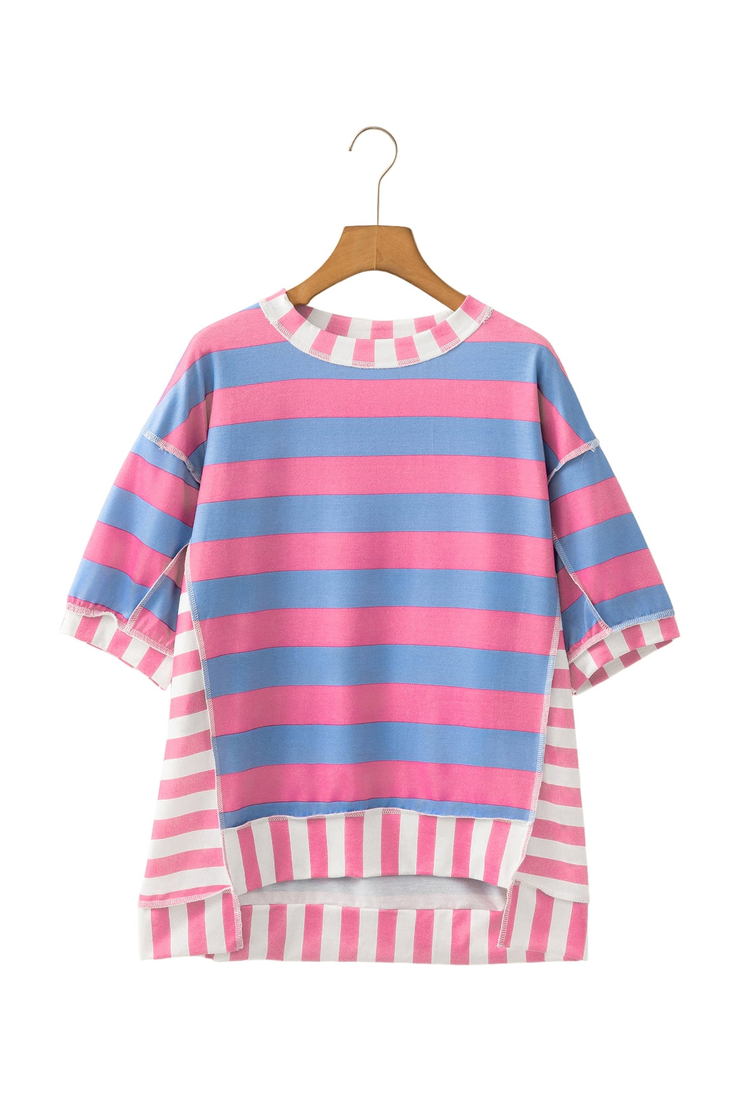 Yellow Stripe Exposed Seam Contrast Patchwork Oversized Top