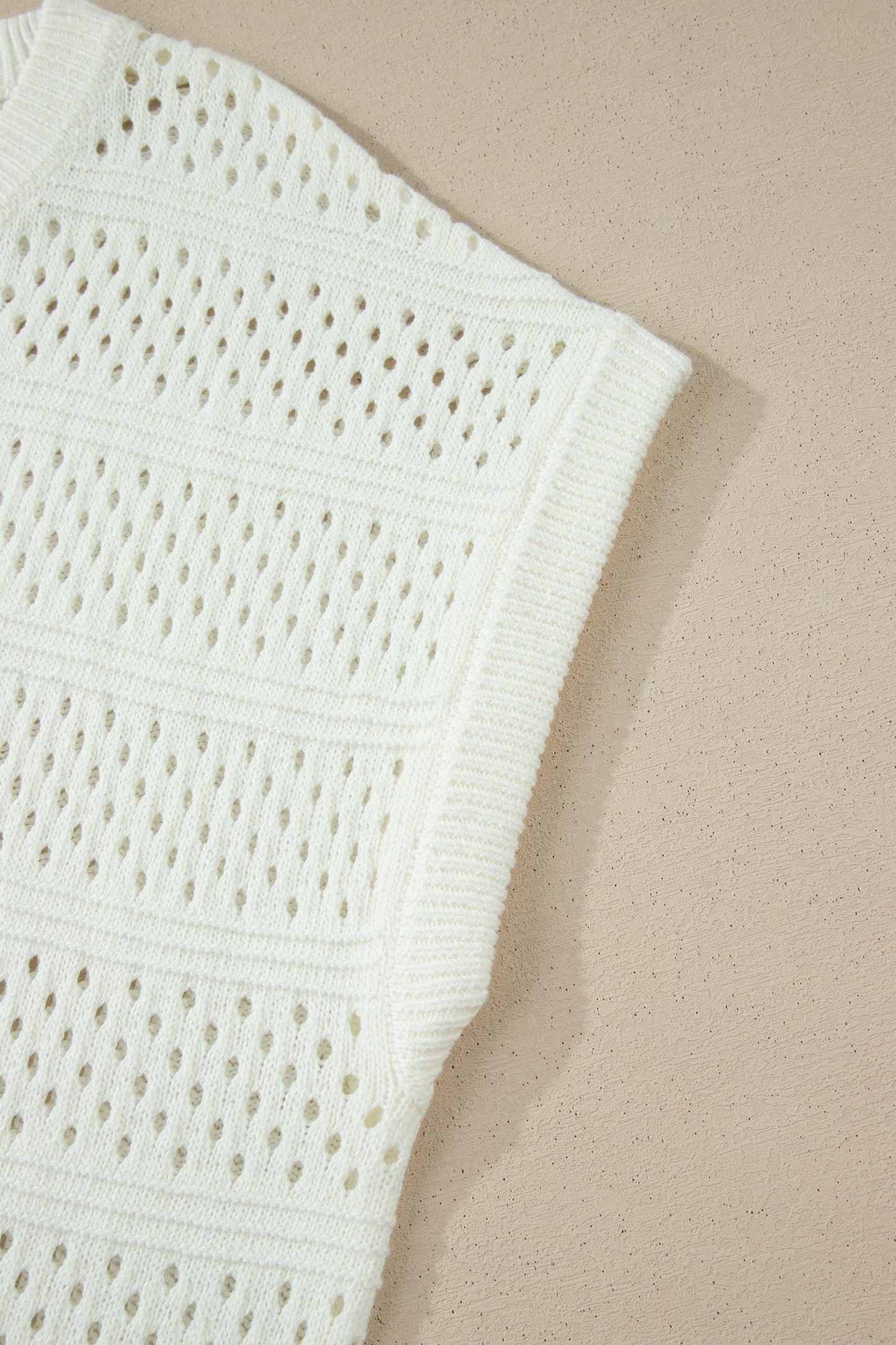 Eyelet Ribbed Trim Short Sleeve Dolman Sweater