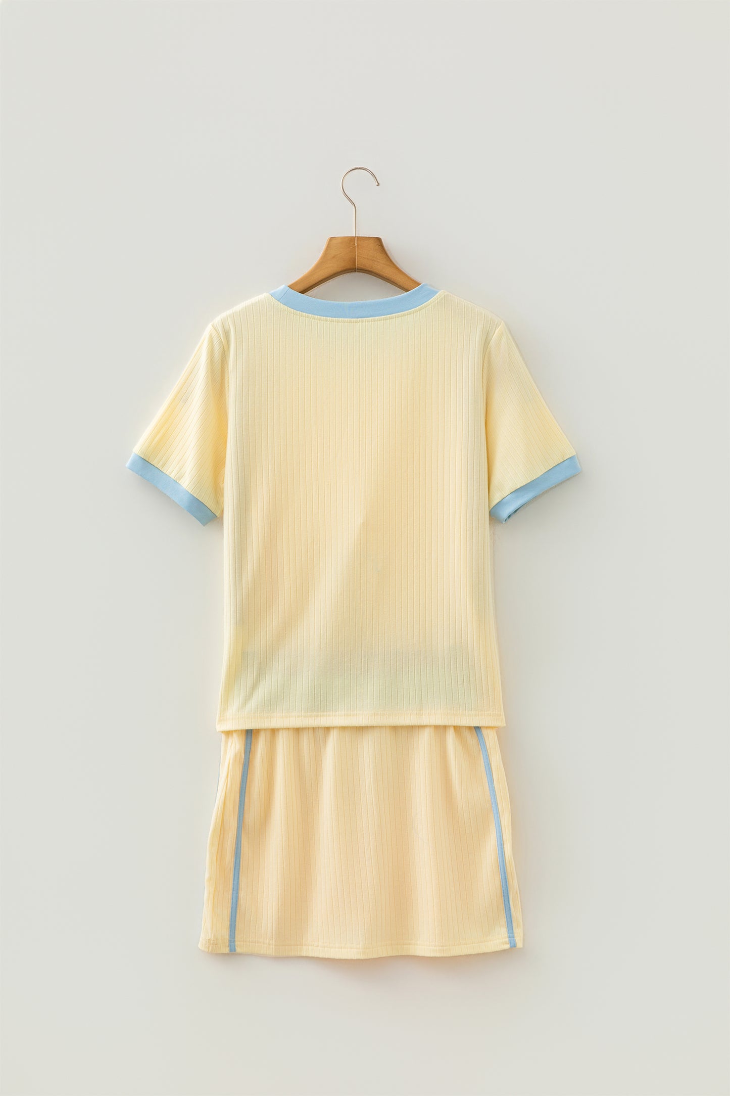 Yellow Ribbed Knit Skirt Set