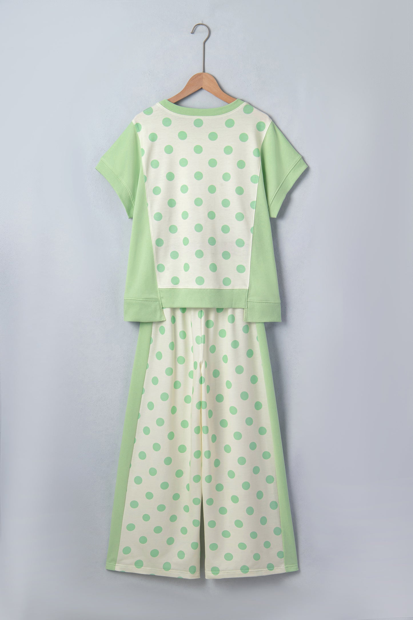 Color Block Patchwork Polka Dot Wide Leg Pant Set
