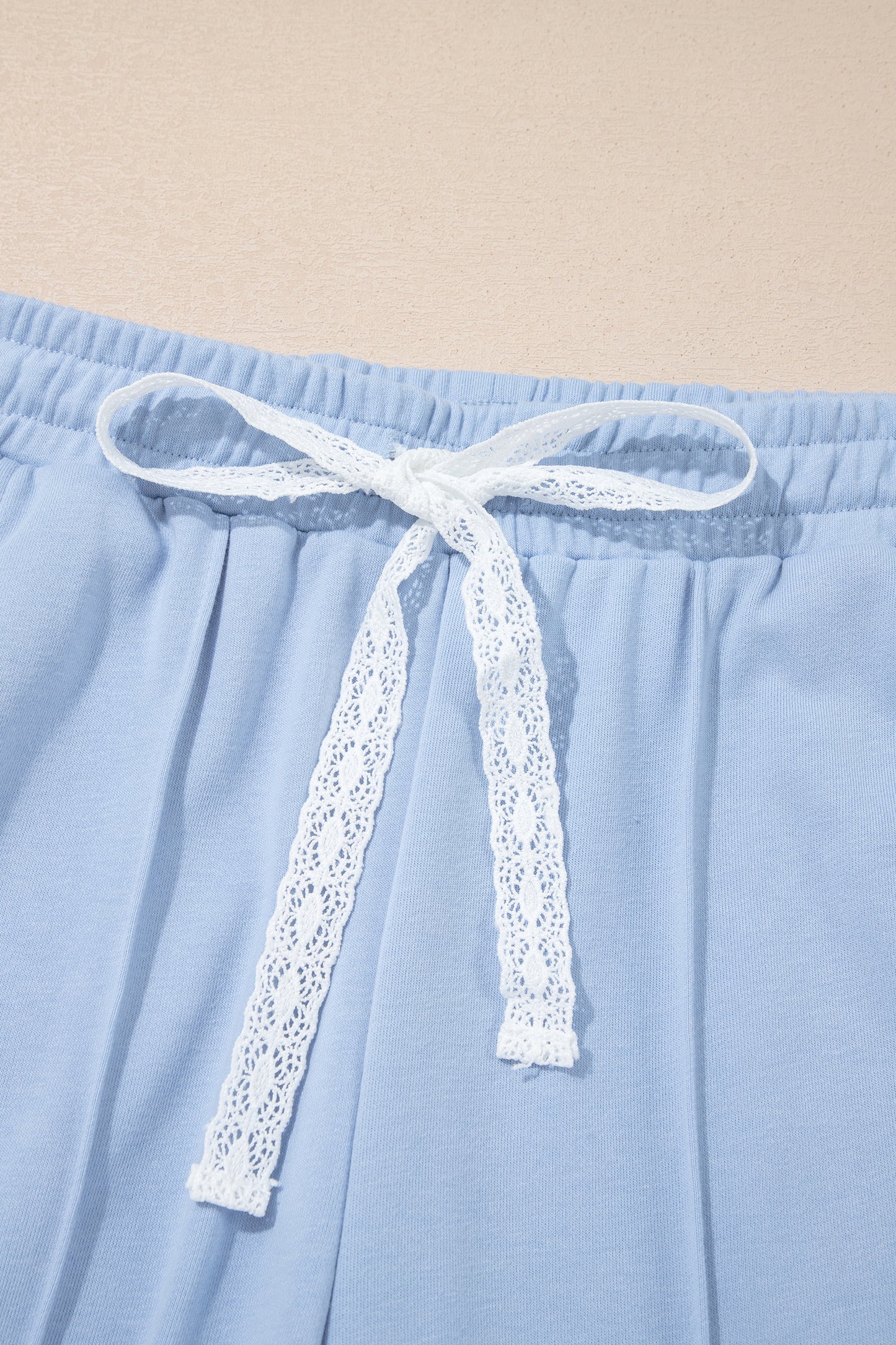Sky Blue Lace Accent Zipped Collar Sweatpants Set