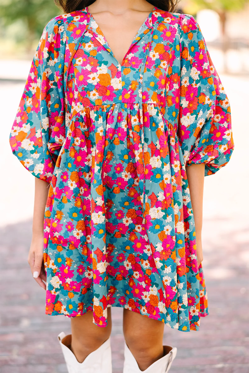 Floral Print Tie Babydoll Dress