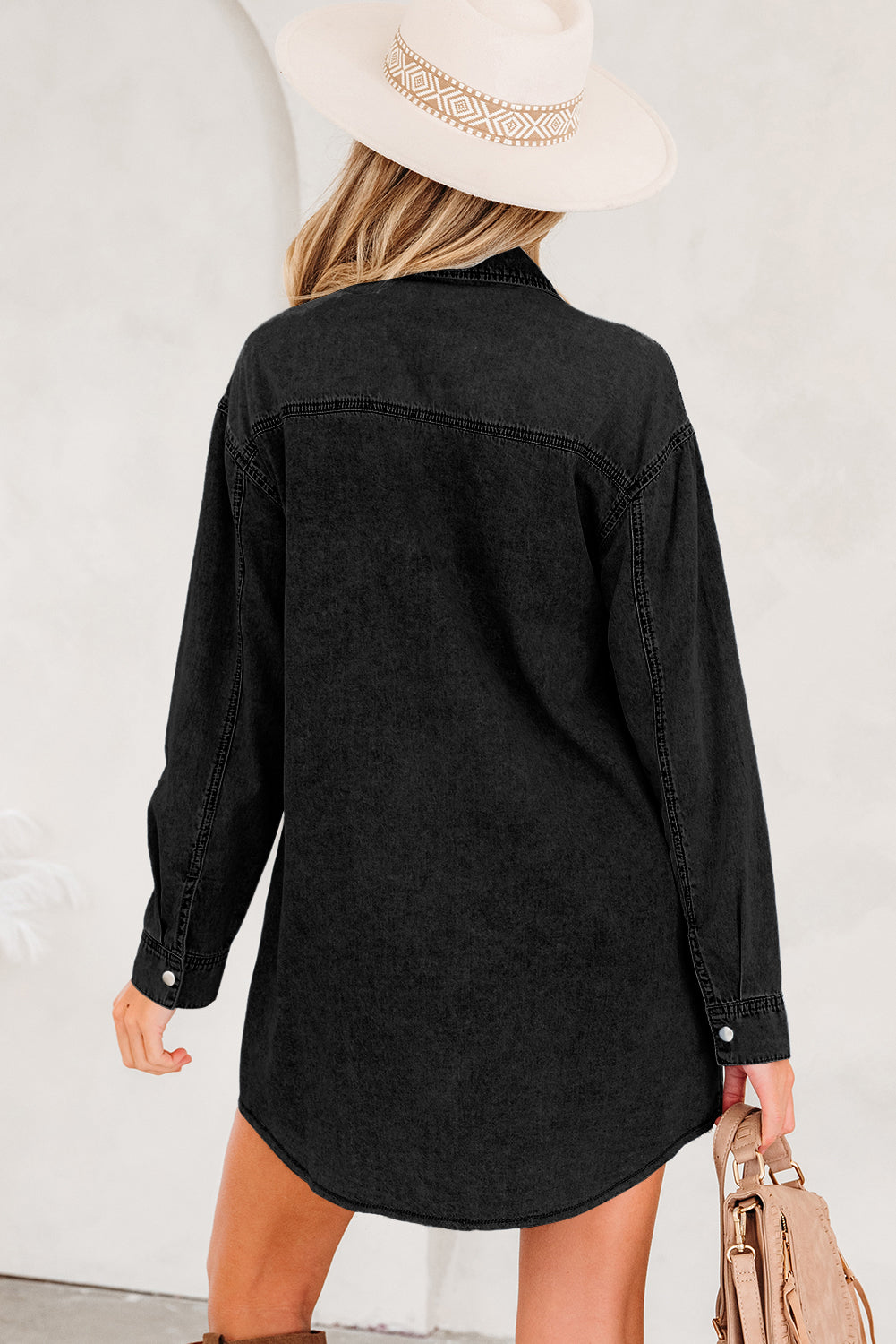 Raw Hem Denim Loose Shirt Dress