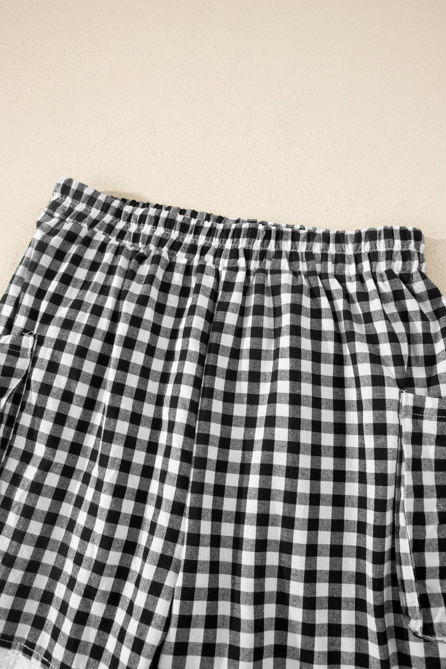 Black Gingham Lace Trim Shorts