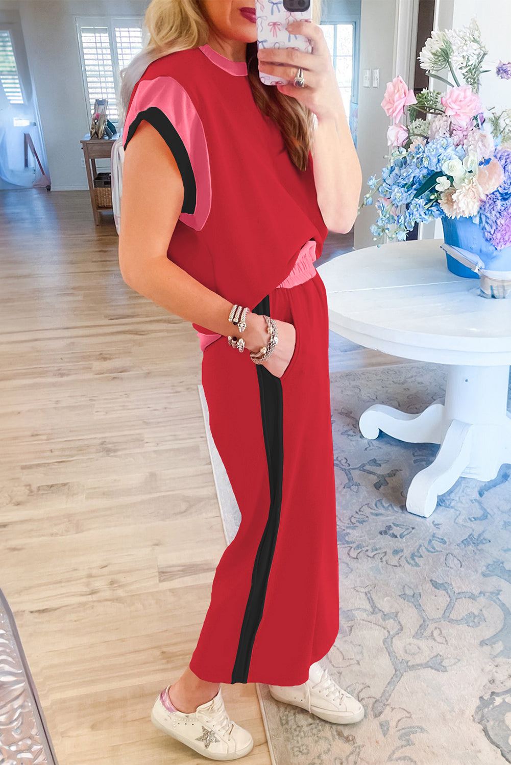 Color Block Detail Casual Two-piece Set