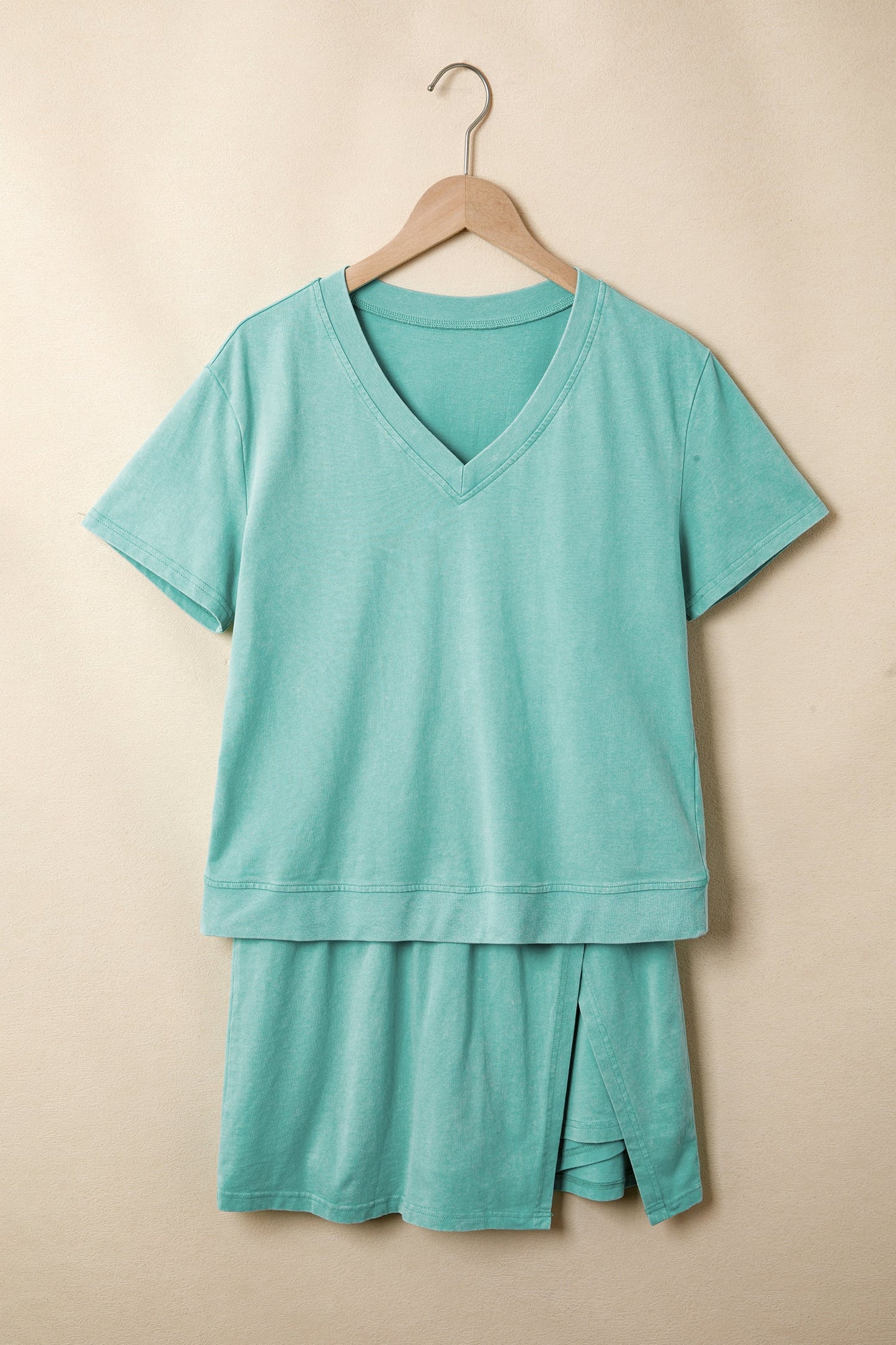 Mineral Wash V Neck Tee Matching Skort Set