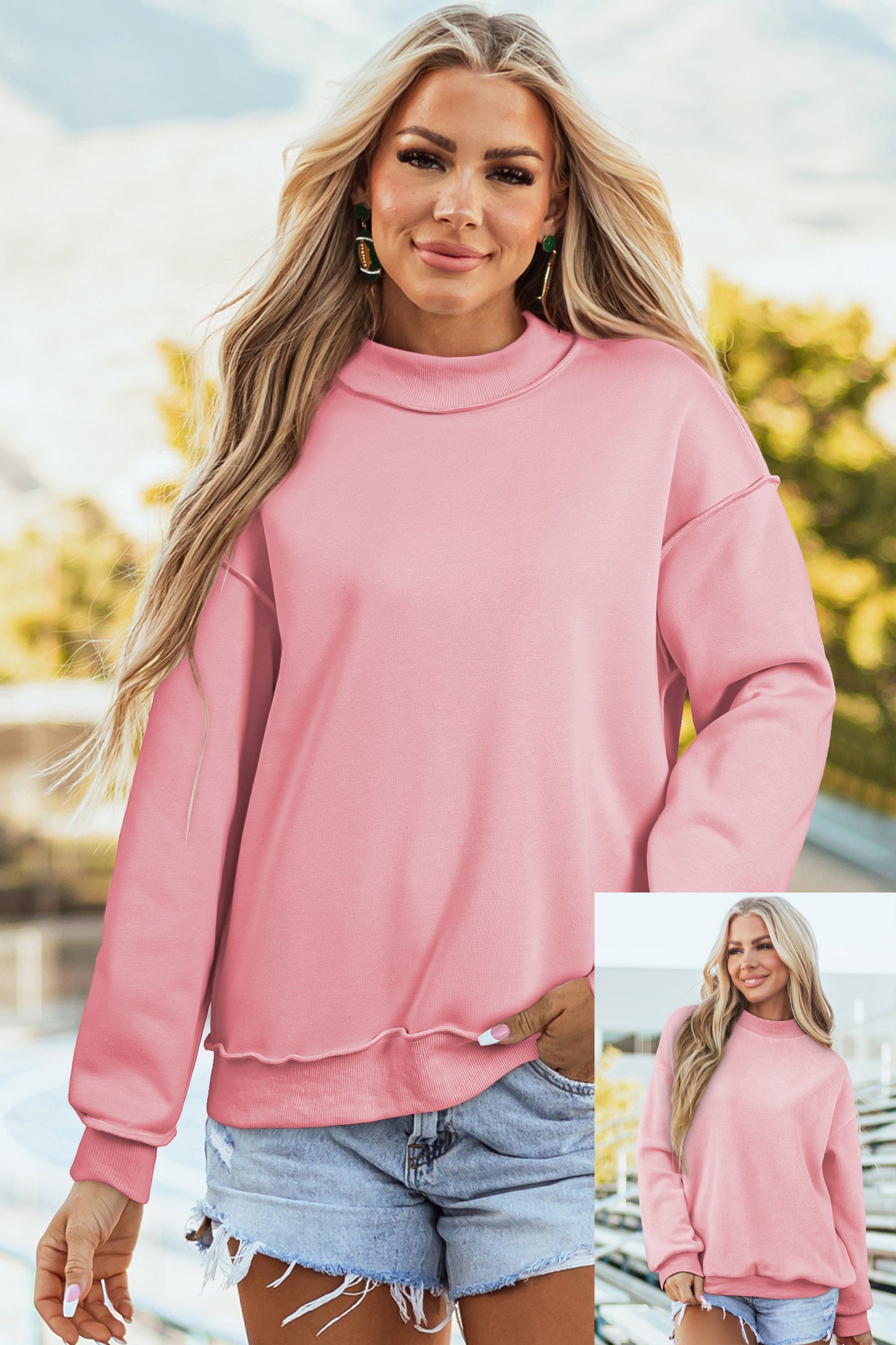 Tillandsia Purple Oversize Drop Shoulder Reversible Mock Neck Sweatshirt