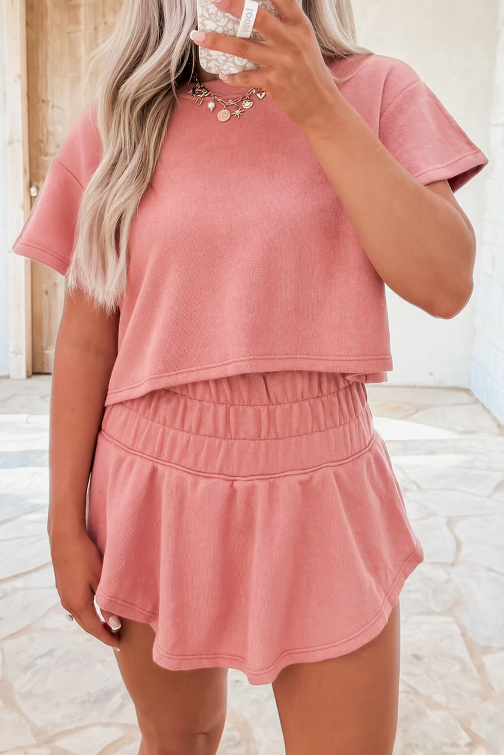 Cropped Tee Ruffle High Waist Skort Set
